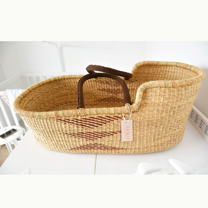 Panier Moise Couffin Bébé CACAO - Commerce Équitable Bolga Moses Bandeau naissance Bandeau adulte bonnet Chimio