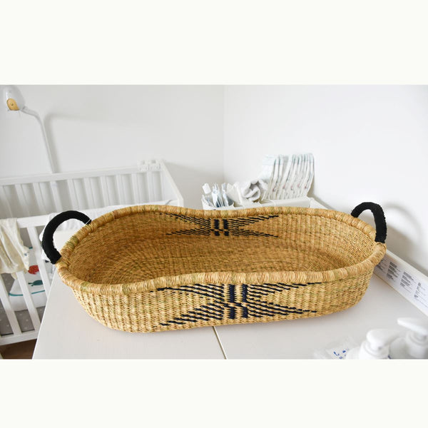 Panier à langer Bébé NOIR - Commerce Équitable Bolga Moses Bandeau naissance Bandeau adulte bonnet Chimio