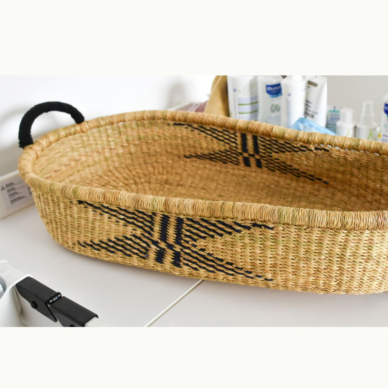 Panier à langer Bébé NOIR - Commerce Équitable Bolga Moses Bandeau naissance Bandeau adulte bonnet Chimio