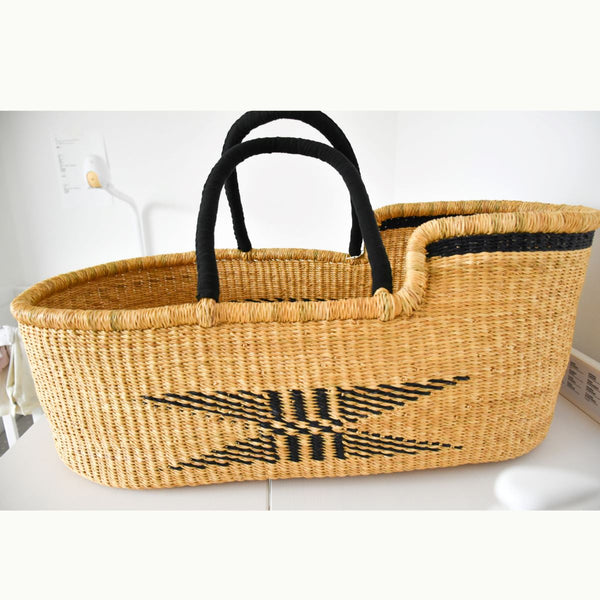 Panier Moise Couffin Bébé NOIR - Commerce Équitable Bolga Moses Bandeau naissance Bandeau adulte bonnet Chimio