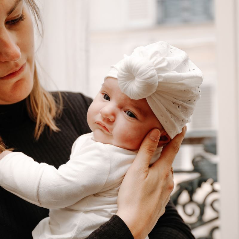 Turban MARY - Dentelle Blanche Bandeau naissance Bandeau adulte bonnet Chimio