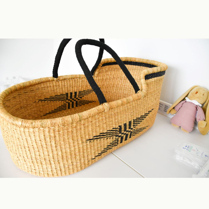 Panier Moise Couffin Bébé NOIR - Commerce Équitable Bolga Moses Bandeau naissance Bandeau adulte bonnet Chimio