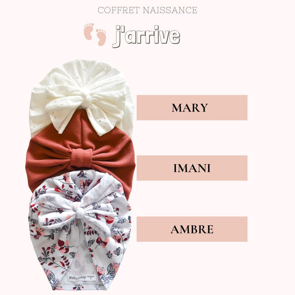 Coffret "J'arrive" Bandeau naissance Bandeau adulte bonnet Chimio