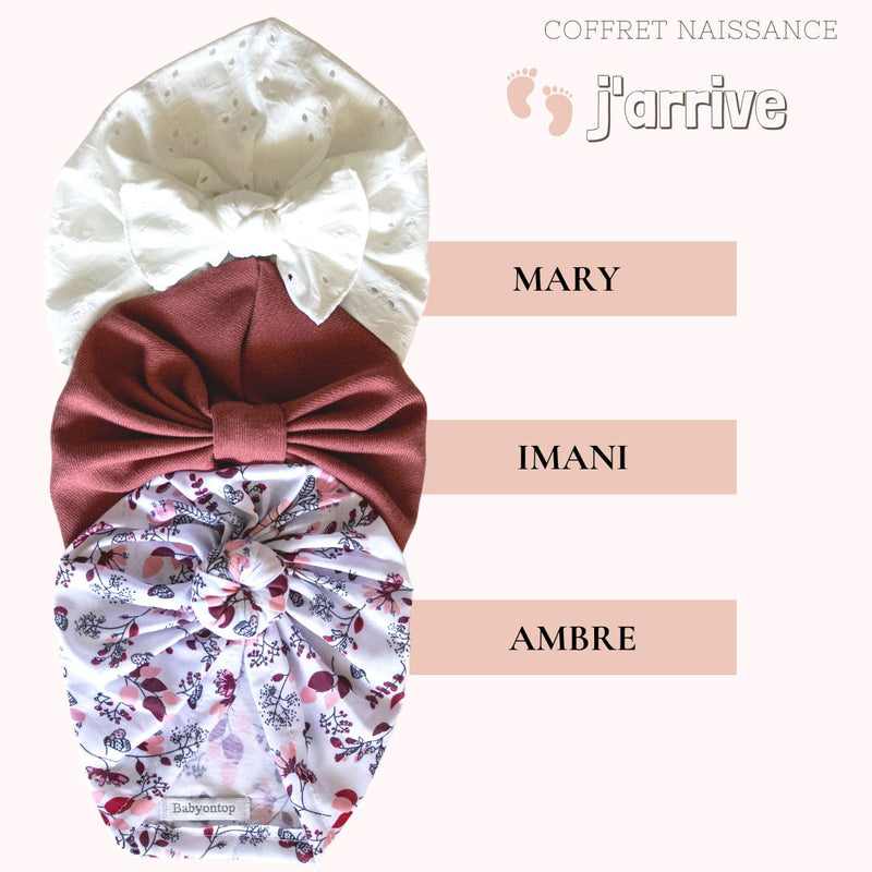 Coffret "J'arrive" Bandeau naissance Bandeau adulte bonnet Chimio