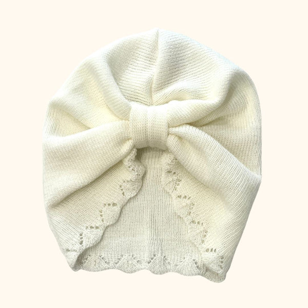 Turban Laine Merino LUSSY - Blanc Bandeau naissance Bandeau adulte bonnet Chimio