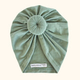 Turban JUSTINE Coton Bio GOTS - Vert Basil Bandeau naissance Bandeau adulte bonnet Chimio